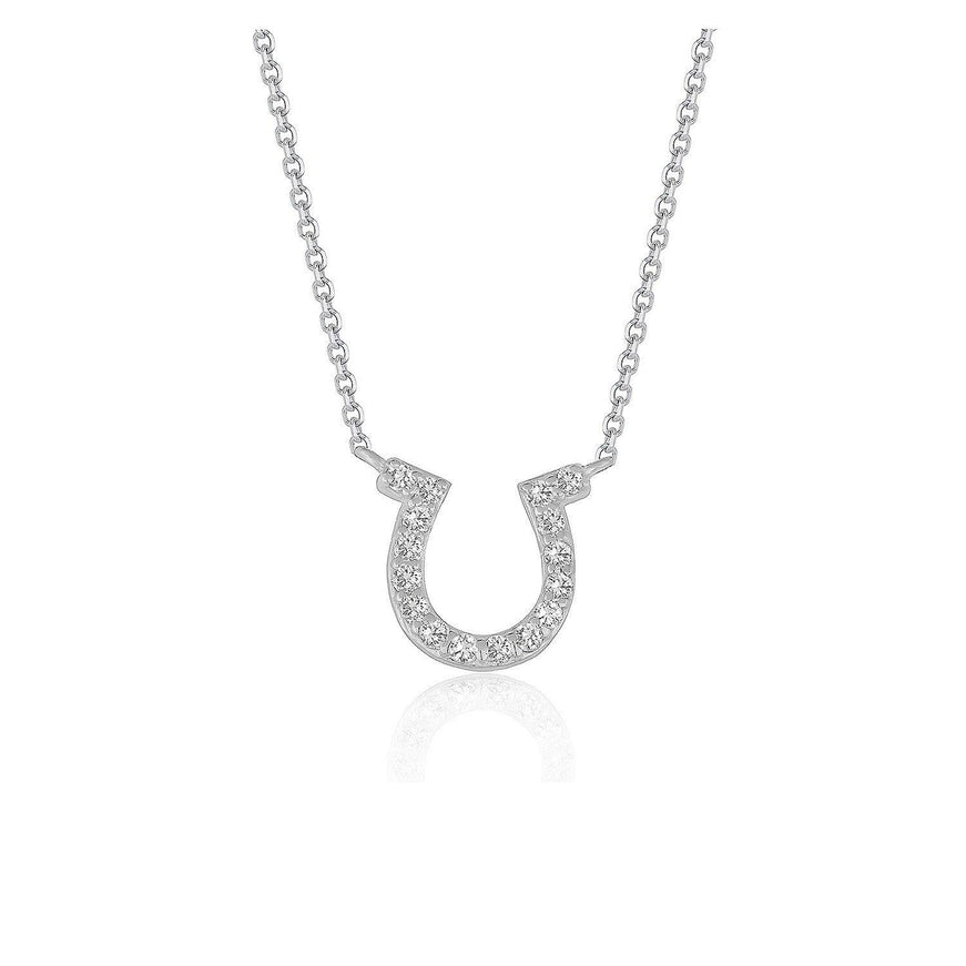 14k White Gold Horseshoe Design Diamond Pendant - Ellie Belle