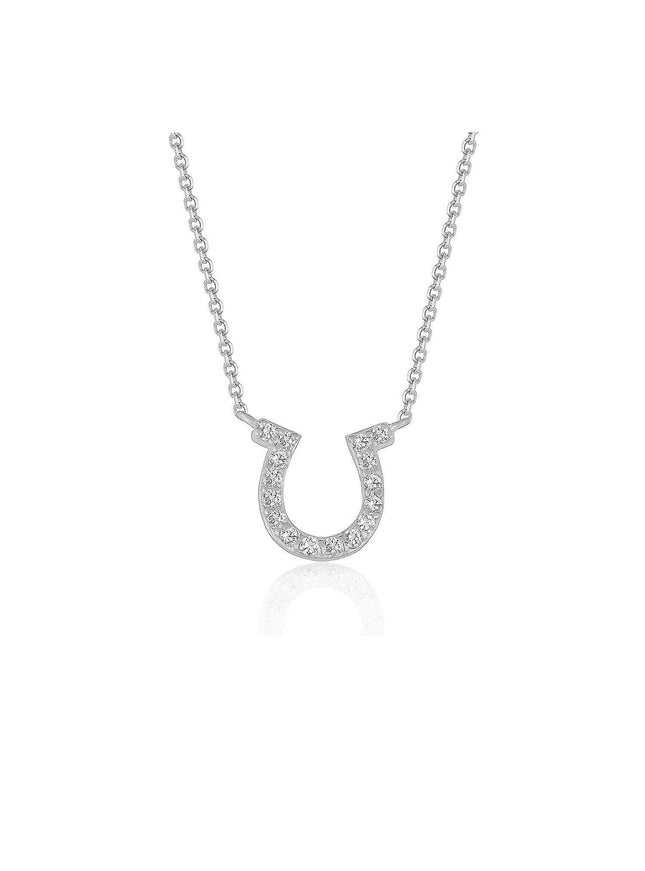 14k White Gold Horseshoe Design Diamond Pendant - Ellie Belle