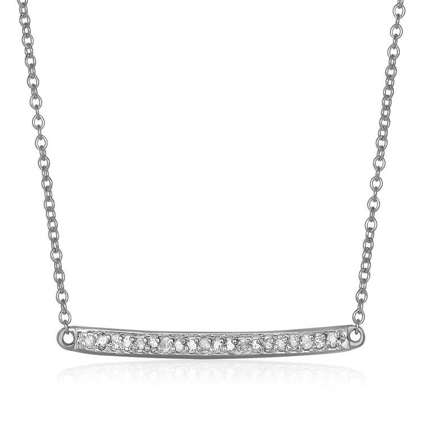 14k White Gold Necklace with Gold and Diamond Bar (1/10 cttw) - Ellie Belle