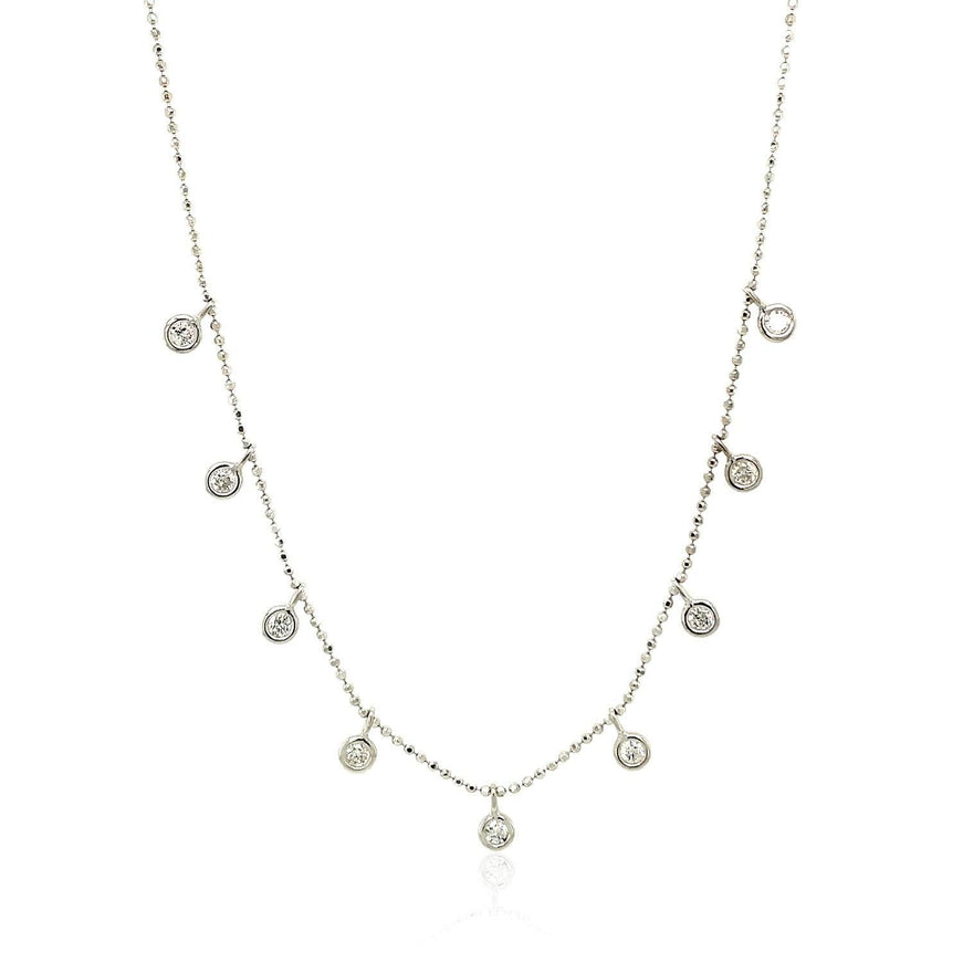 14k White Gold Necklace with Round Diamond Charms - Ellie Belle