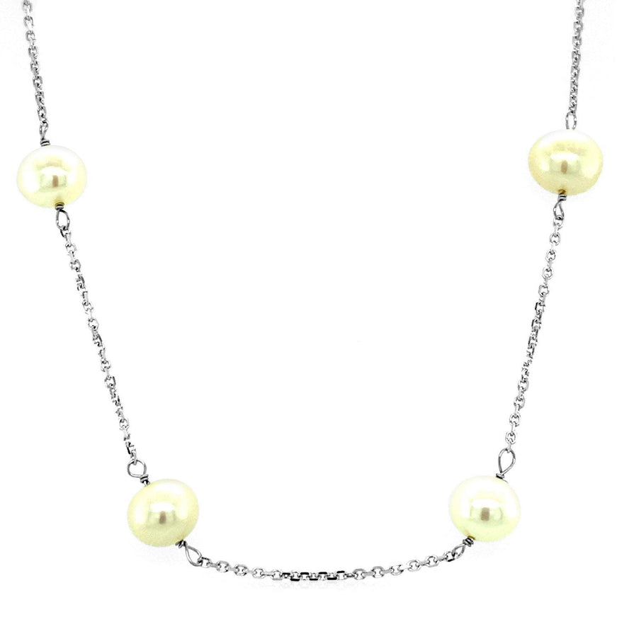 14k White Gold Necklace with White Pearls - Ellie Belle