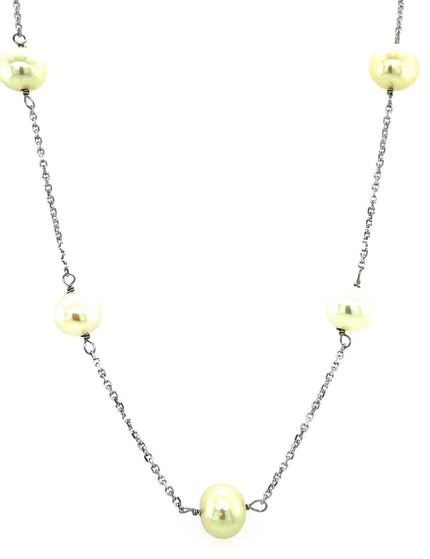 14k White Gold Necklace with White Pearls - Ellie Belle
