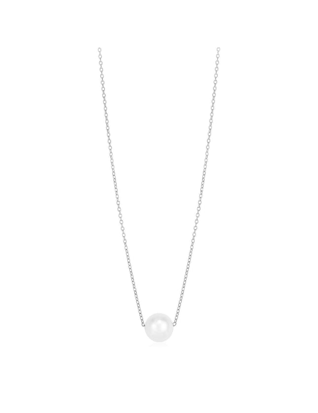 14k White Gold Pearl Solitaire Necklace - Ellie Belle