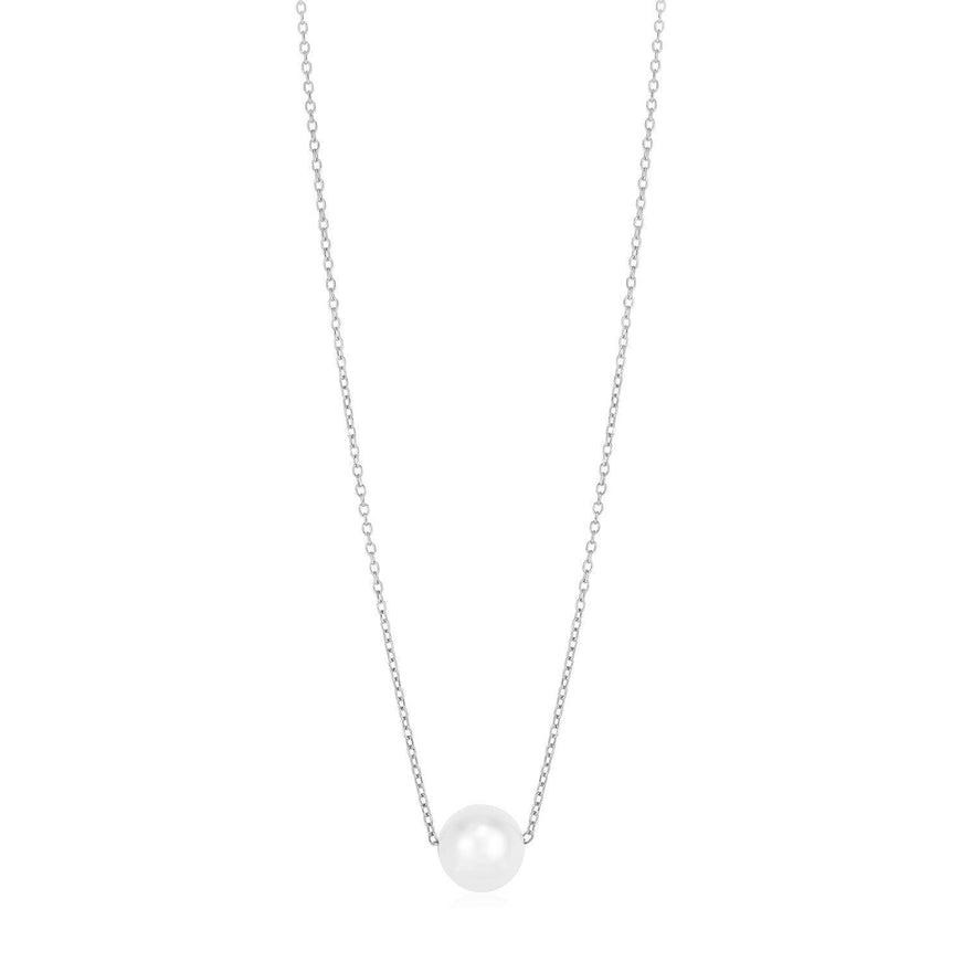 14k White Gold Pearl Solitaire Necklace - Ellie Belle