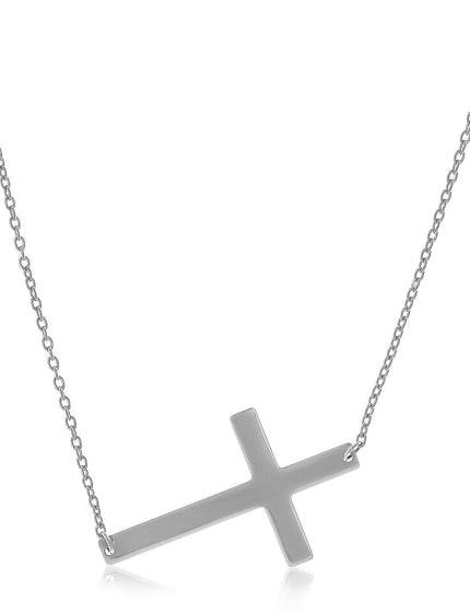 14k White Gold Plain Cross Motif Necklace - Ellie Belle