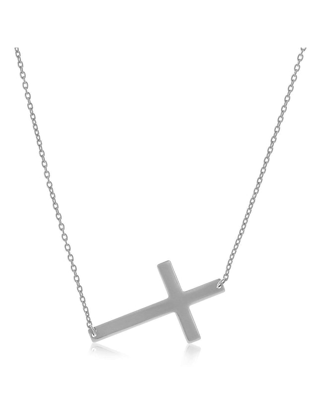 14k White Gold Plain Cross Motif Necklace - Ellie Belle