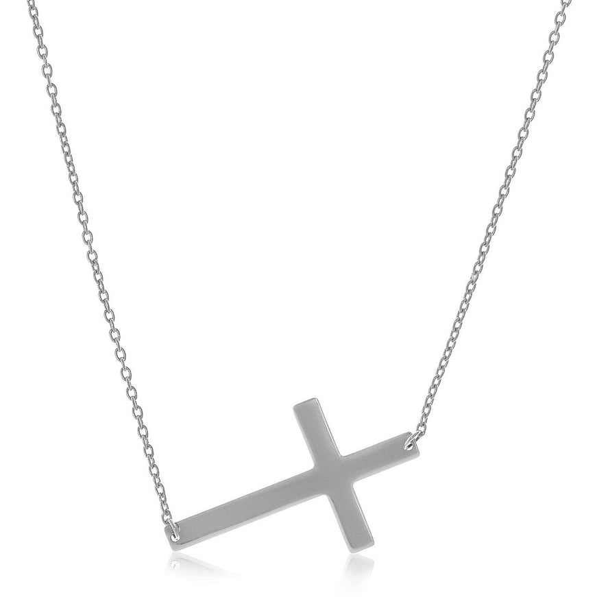 14k White Gold Plain Cross Motif Necklace - Ellie Belle