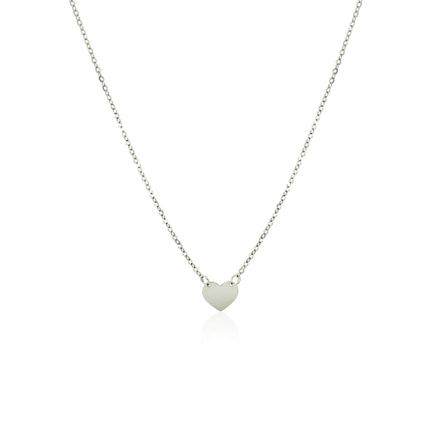 14k White Gold Polished Mini Heart Necklace - Ellie Belle