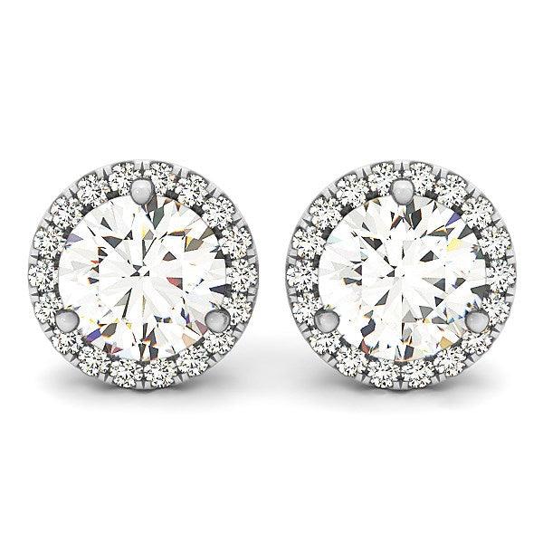 14k White Gold Round Prong Halo Style Earrings (1 cttw) - Ellie Belle