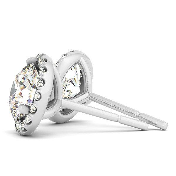 14k White Gold Round Prong Halo Style Earrings (1 cttw) - Ellie Belle