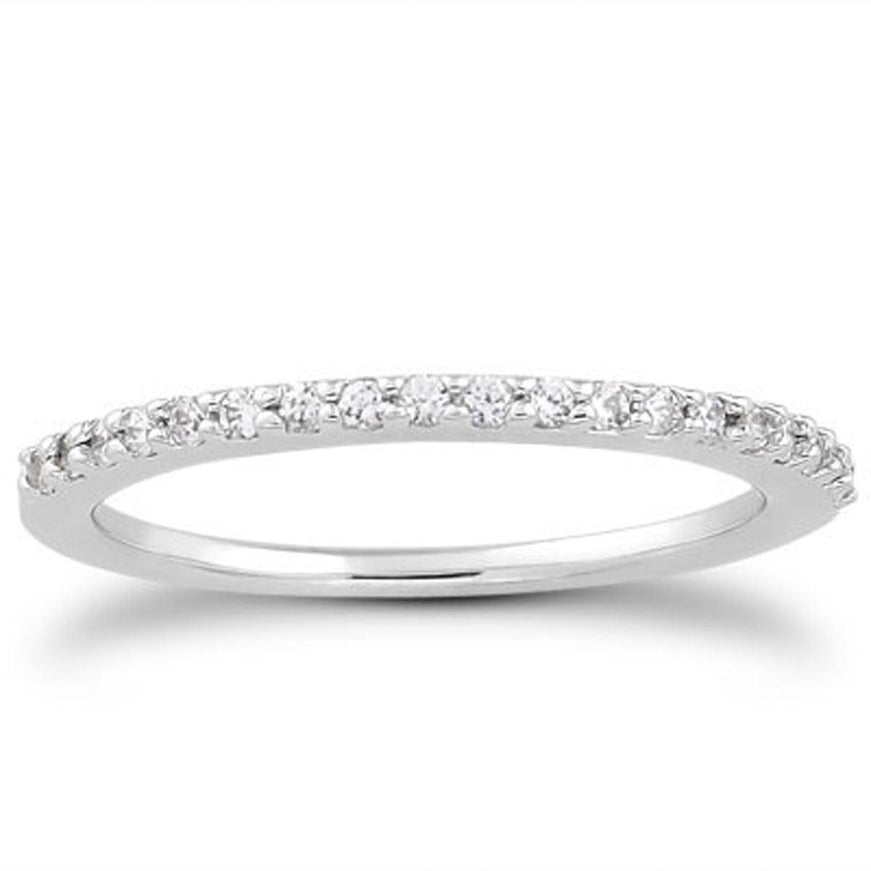 14k White Gold Slim Profile Diamond Micro Prong Diamond Wedding Ring Band - Ellie Belle