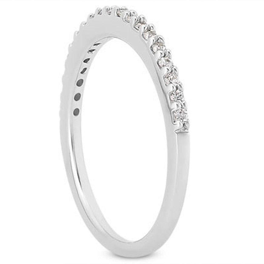 14k White Gold Slim Profile Diamond Micro Prong Diamond Wedding Ring Band - Ellie Belle