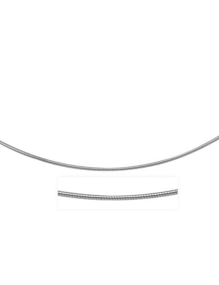 14k White Gold Thin Motif Round Omega Necklace - Ellie Belle