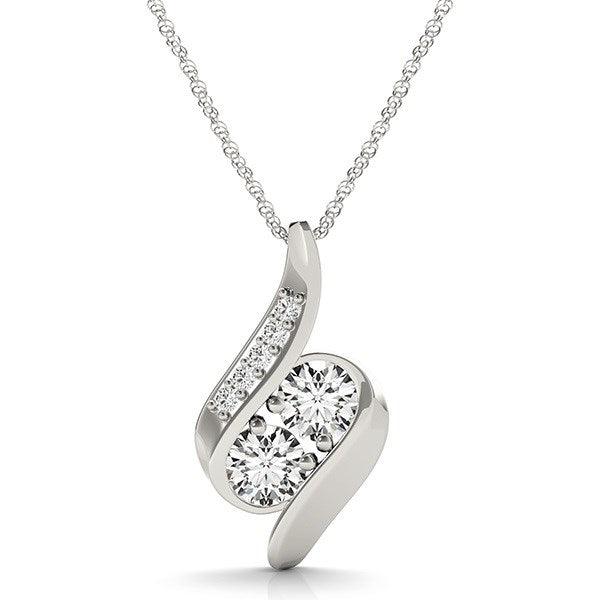 14k White Gold Two Stone Curved Style Diamond Pendant (3/4 cttw) - Ellie Belle