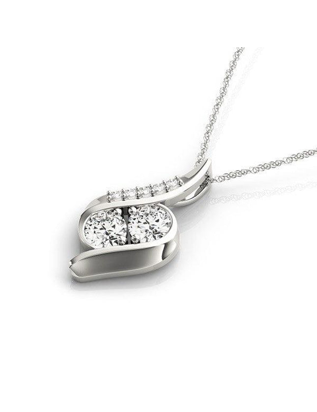 14k White Gold Two Stone Curved Style Diamond Pendant (3/4 cttw) - Ellie Belle