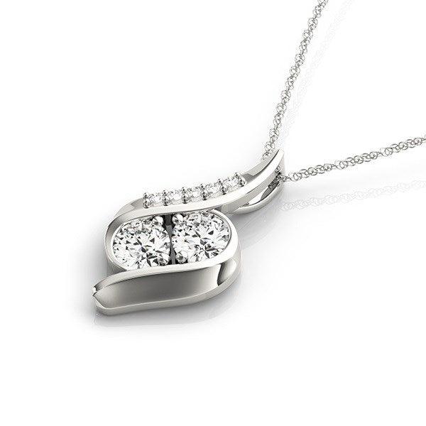 14k White Gold Two Stone Curved Style Diamond Pendant (3/4 cttw) - Ellie Belle