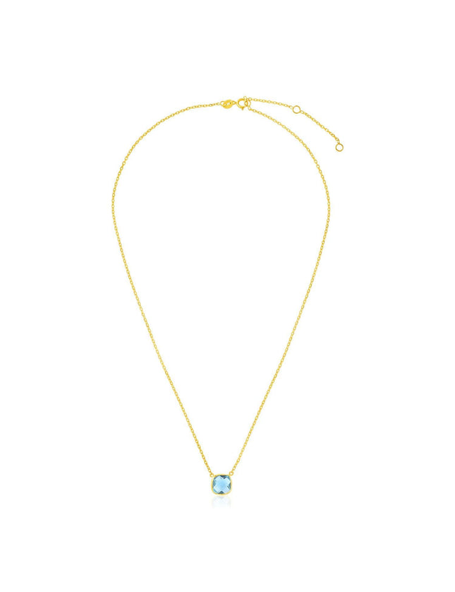 14k Yellow Gold 17 inch Necklace with Cushion Blue Topaz - Ellie Belle