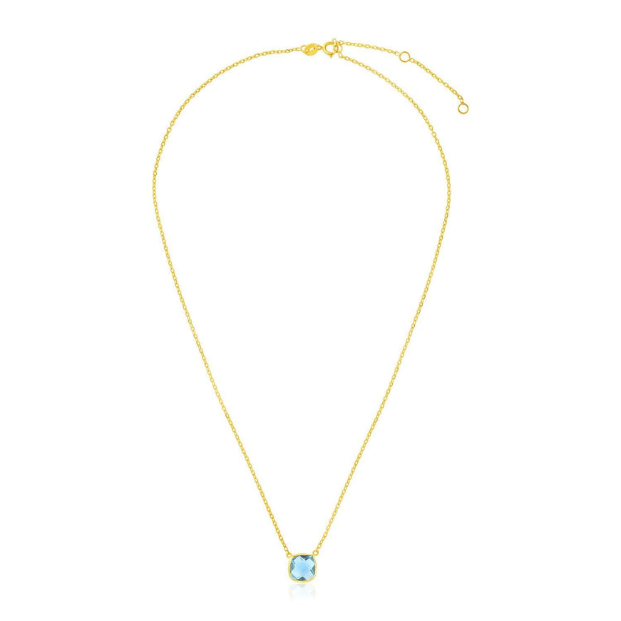 14k Yellow Gold 17 inch Necklace with Cushion Blue Topaz - Ellie Belle