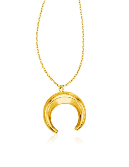 14k Yellow Gold 17 inch Necklace with Domed Moon Motif Pendant - Ellie Belle