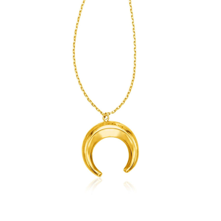 14k Yellow Gold 17 inch Necklace with Domed Moon Motif Pendant - Ellie Belle