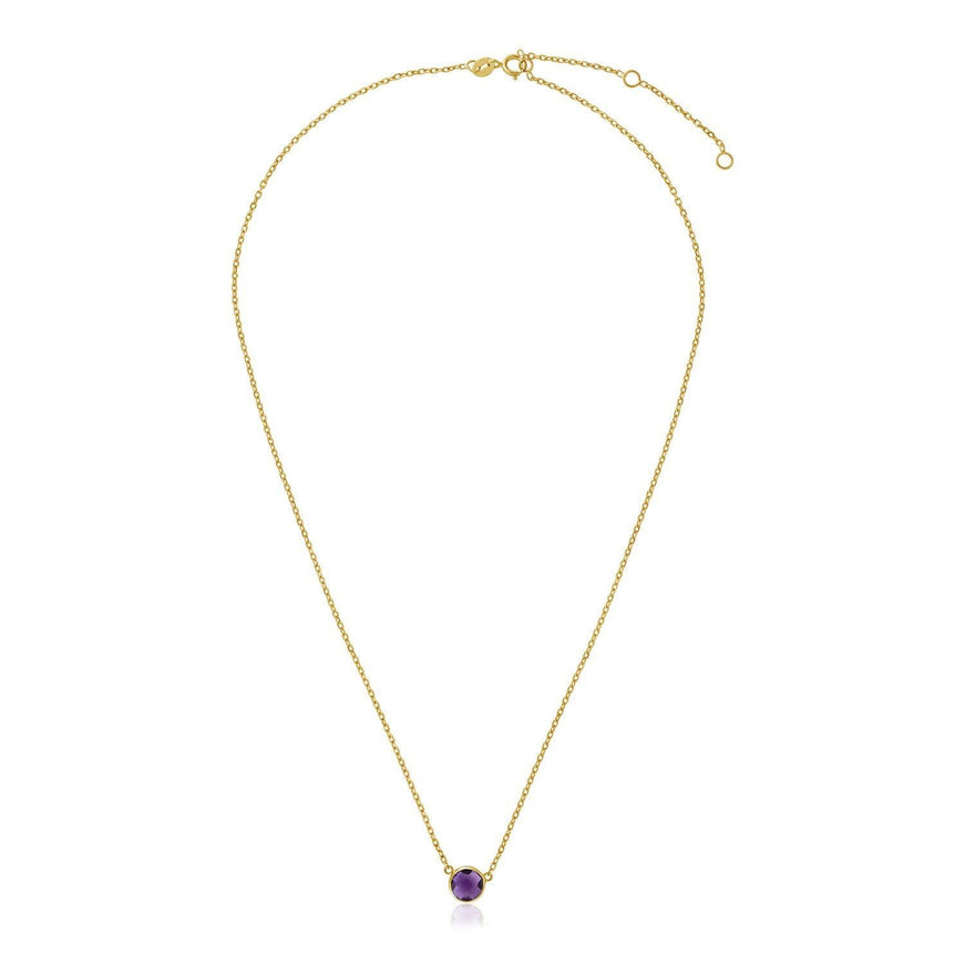 14k Yellow Gold 17 inch Necklace with Round Amethyst - Ellie Belle