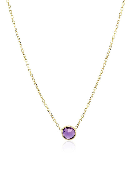 14k Yellow Gold 17 inch Necklace with Round Amethyst - Ellie Belle