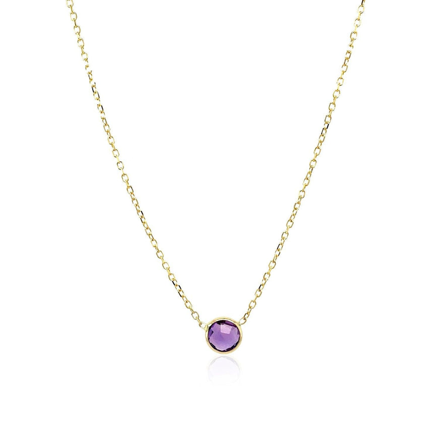 14k Yellow Gold 17 inch Necklace with Round Amethyst - Ellie Belle