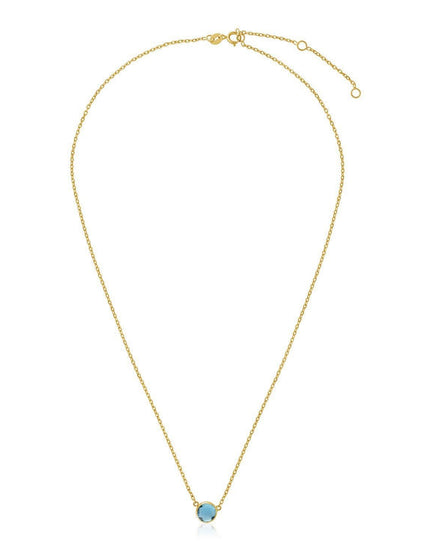 14k Yellow Gold 17 inch Necklace with Round Blue Topaz - Ellie Belle