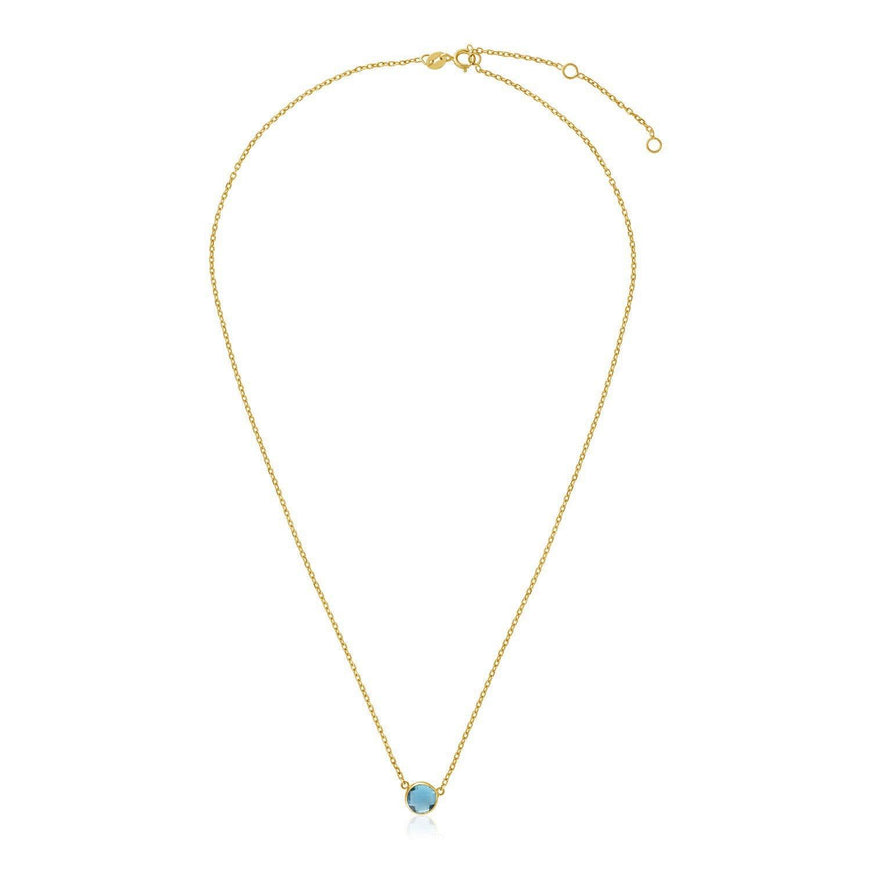 14k Yellow Gold 17 inch Necklace with Round Blue Topaz - Ellie Belle