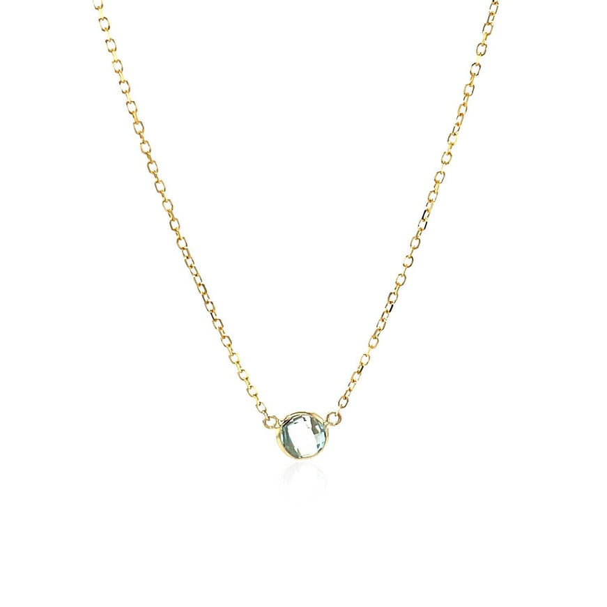 14k Yellow Gold 17 inch Necklace with Round Blue Topaz - Ellie Belle