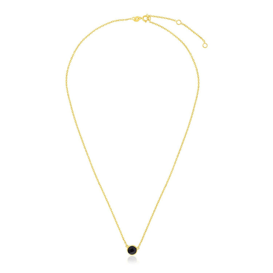 14k Yellow Gold 17 inch Necklace with Round Onyx - Ellie Belle