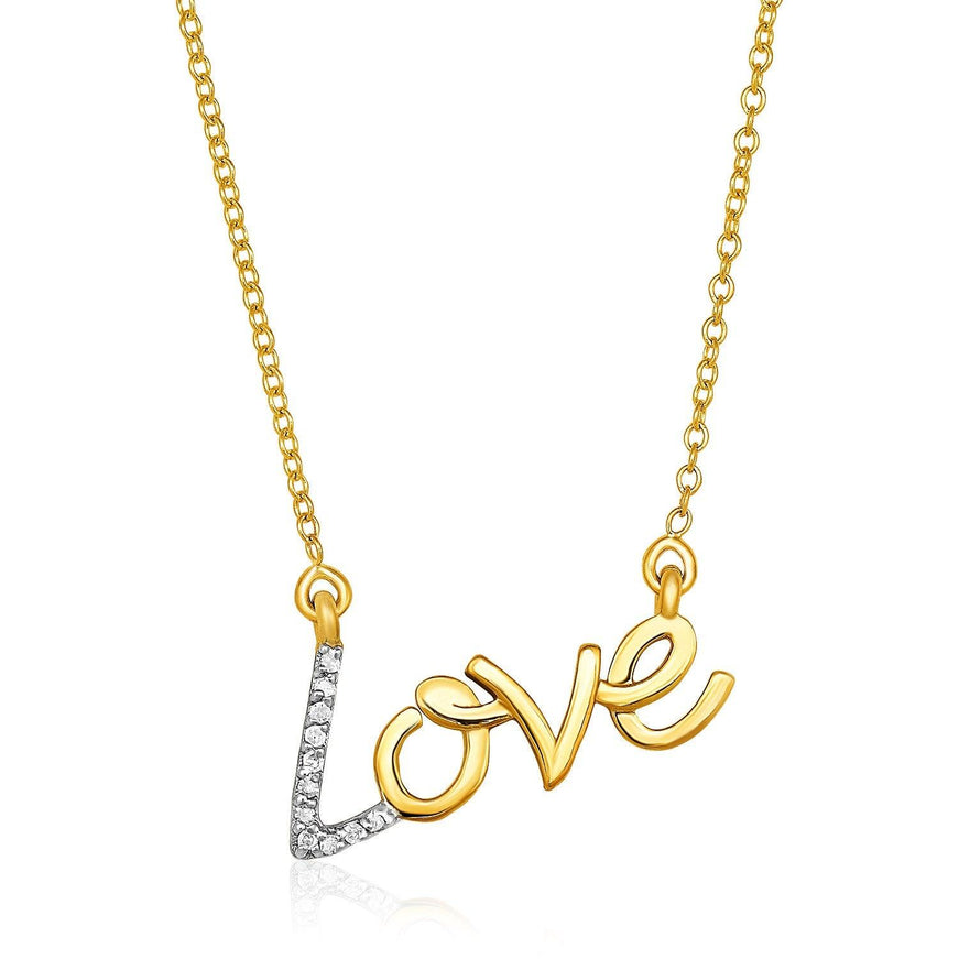 14k Yellow Gold 18 inch Necklace with Gold and Diamond Love Symbol - Ellie Belle