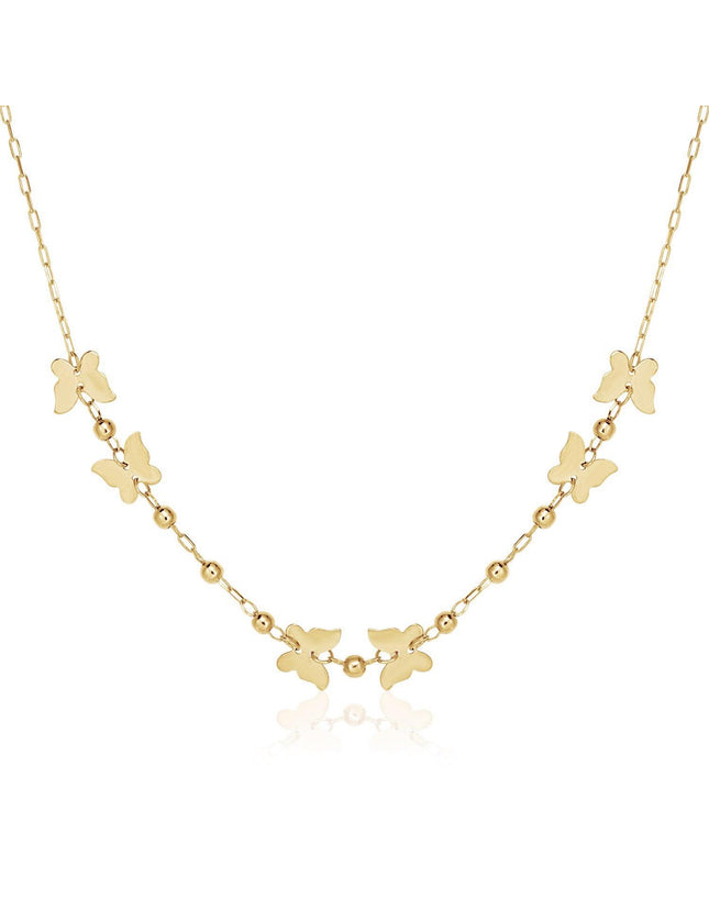 14k Yellow Gold 18 inch Necklace with Polished Butterflies and Beads - Ellie Belle