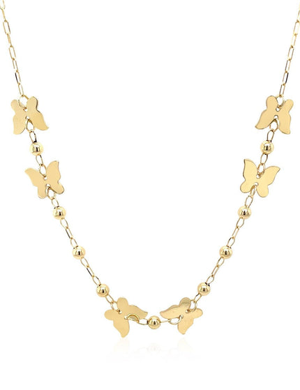 14k Yellow Gold 18 inch Necklace with Polished Butterflies and Beads - Ellie Belle