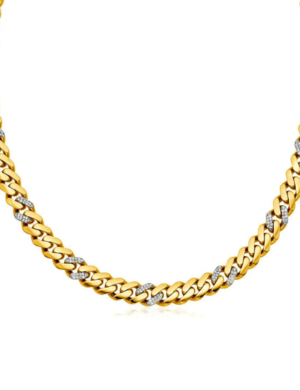 14k Yellow Gold 18 inch Polished Curb Chain Necklace with Diamonds - Ellie Belle