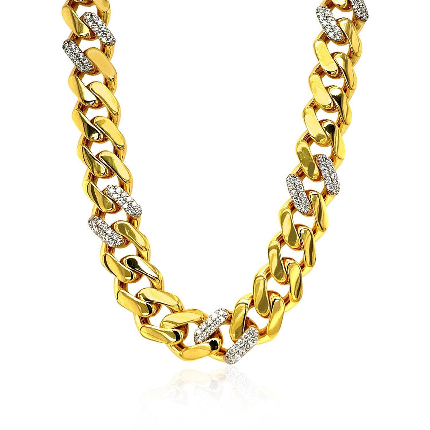 14k Yellow Gold 18 inch Polished Curb Chain Necklace with Diamonds - Ellie Belle