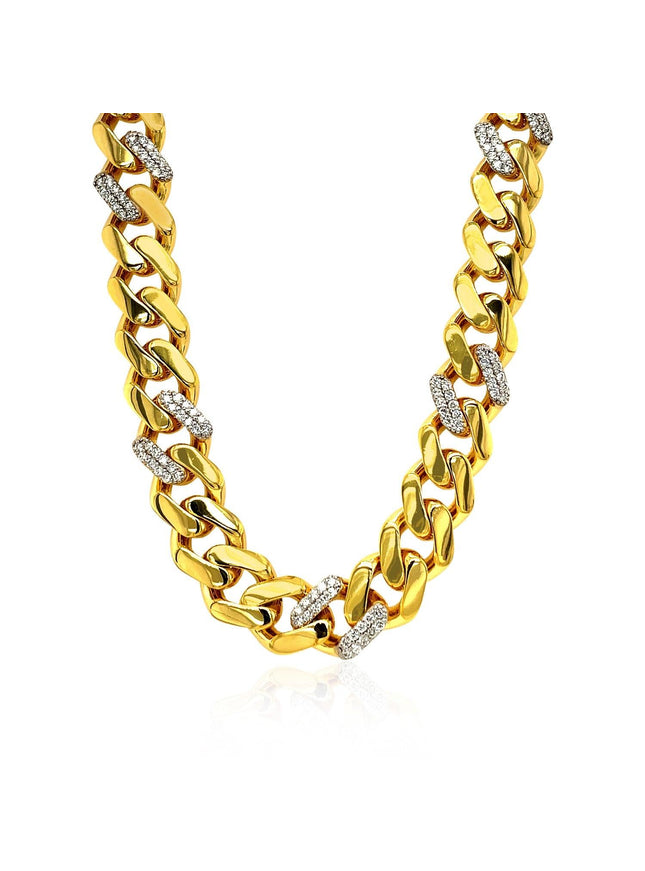 14k Yellow Gold 18 inch Polished Curb Chain Necklace with Diamonds - Ellie Belle