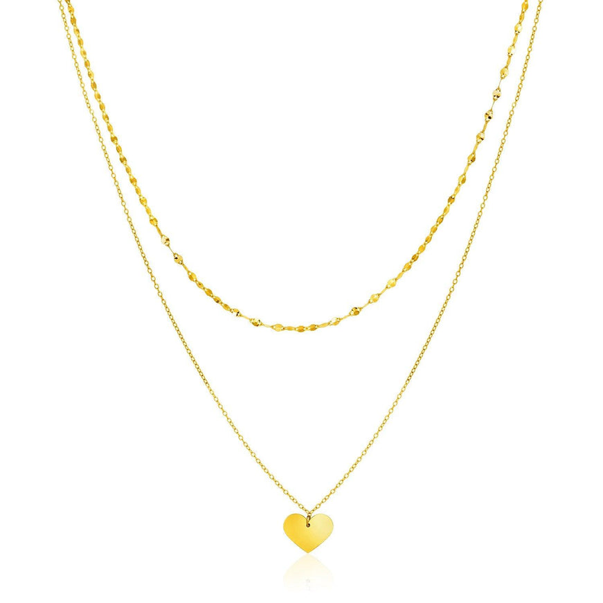 14k Yellow Gold 18 inch Two Strand Necklace with Heart Pendant - Ellie Belle