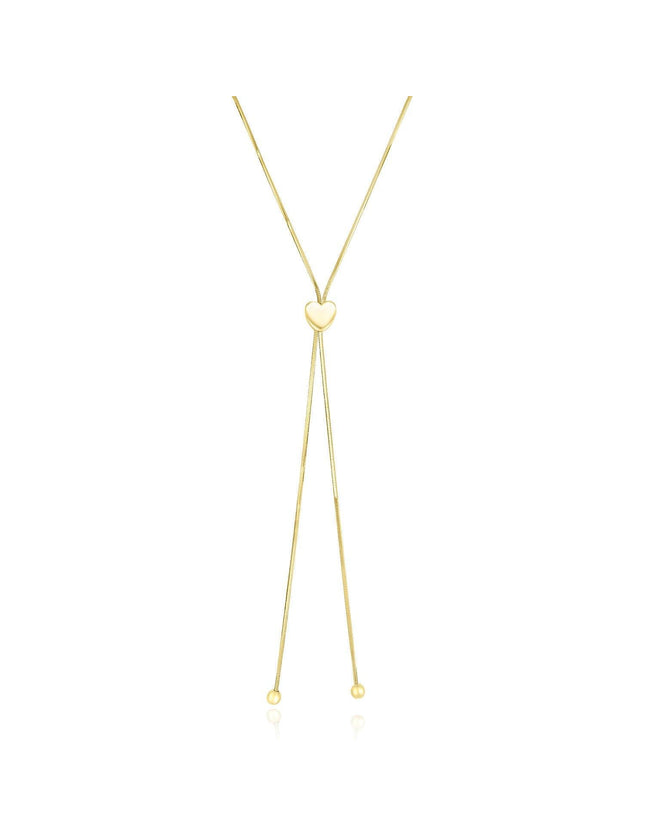 14k Yellow Gold Adjustable Heart Style Lariat Necklace - Ellie Belle
