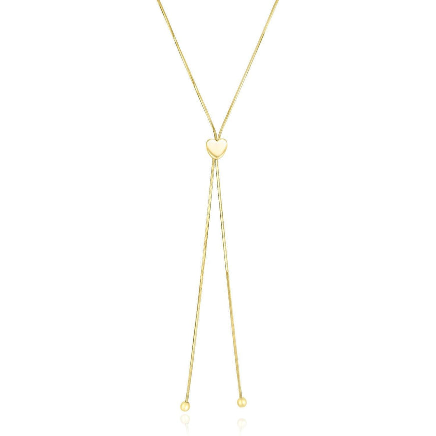 14k Yellow Gold Adjustable Heart Style Lariat Necklace - Ellie Belle