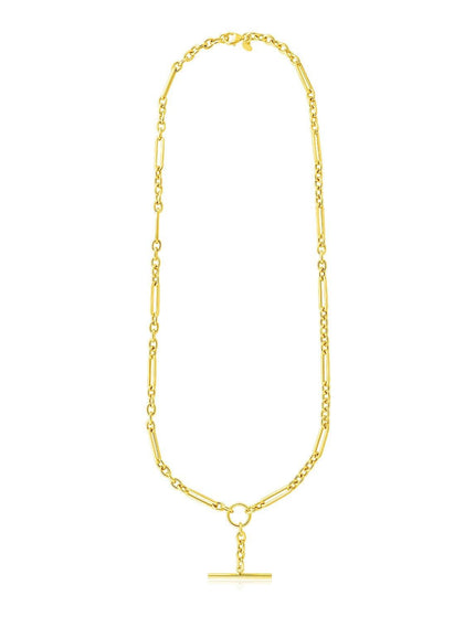 14k Yellow Gold Alternating Oval and Round Chain Necklace with Toggle - Ellie Belle