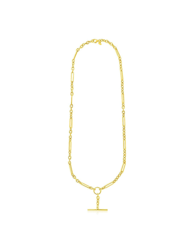 14k Yellow Gold Alternating Oval and Round Chain Necklace with Toggle - Ellie Belle
