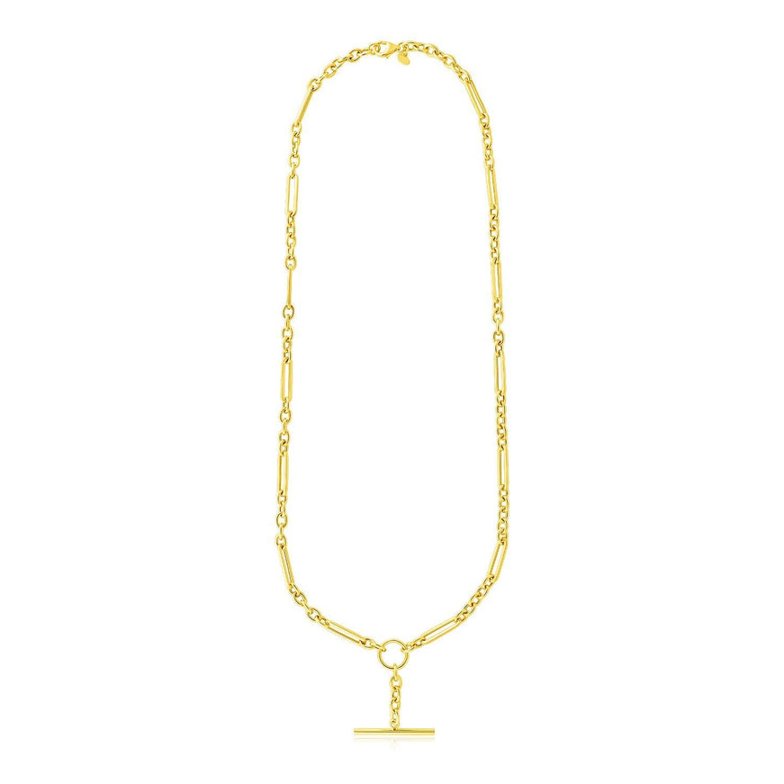 14k Yellow Gold Alternating Oval and Round Chain Necklace with Toggle - Ellie Belle