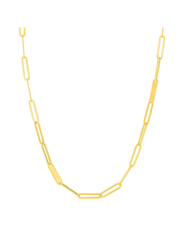 14k Yellow Gold Alternating Paperclip Chain Link and Gold Bar Necklace - Ellie Belle