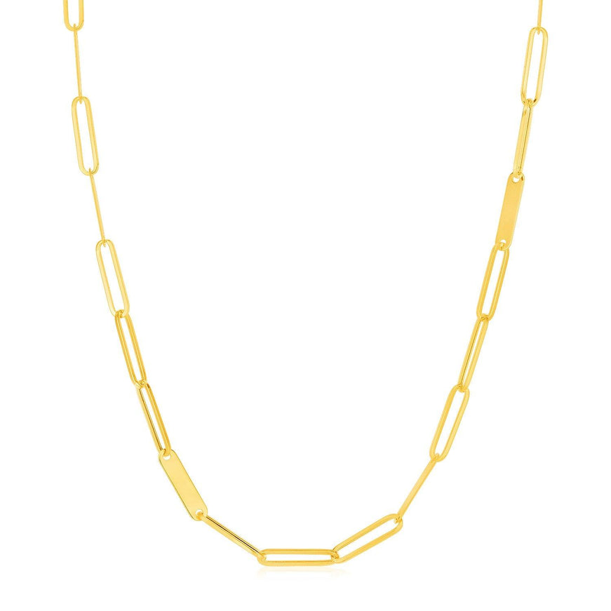 14k Yellow Gold Alternating Paperclip Chain Link and Gold Bar Necklace - Ellie Belle