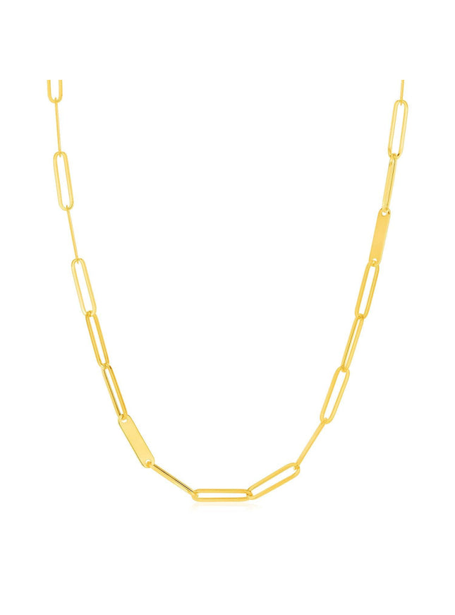 14k Yellow Gold Alternating Paperclip Chain Link and Gold Bar Necklace - Ellie Belle