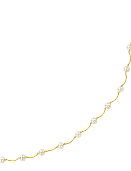 14k Yellow Gold Arc Link Necklace with White Pearls - Ellie Belle