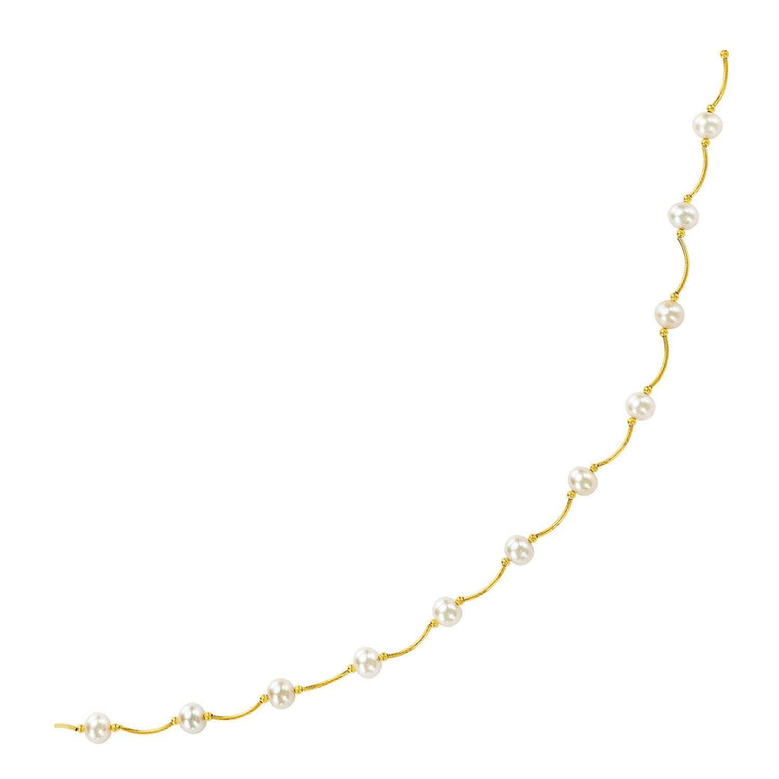 14k Yellow Gold Arc Link Necklace with White Pearls - Ellie Belle