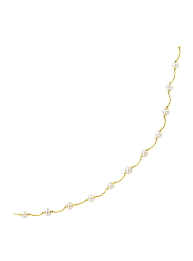 14k Yellow Gold Arc Link Necklace with White Pearls - Ellie Belle