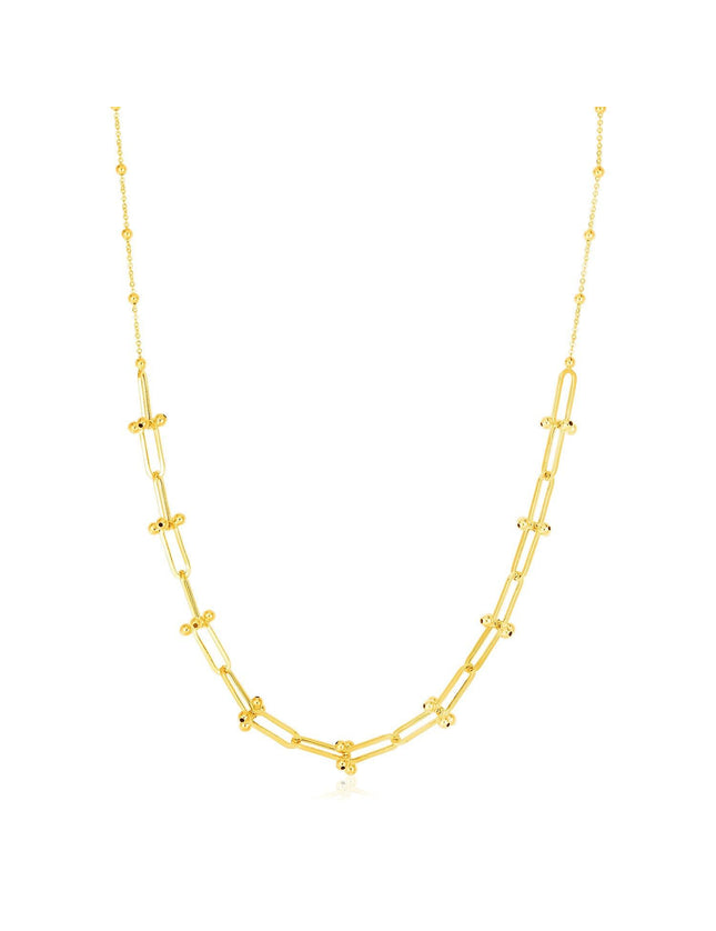 14k Yellow Gold Beaded U Link Chain Necklace - Ellie Belle